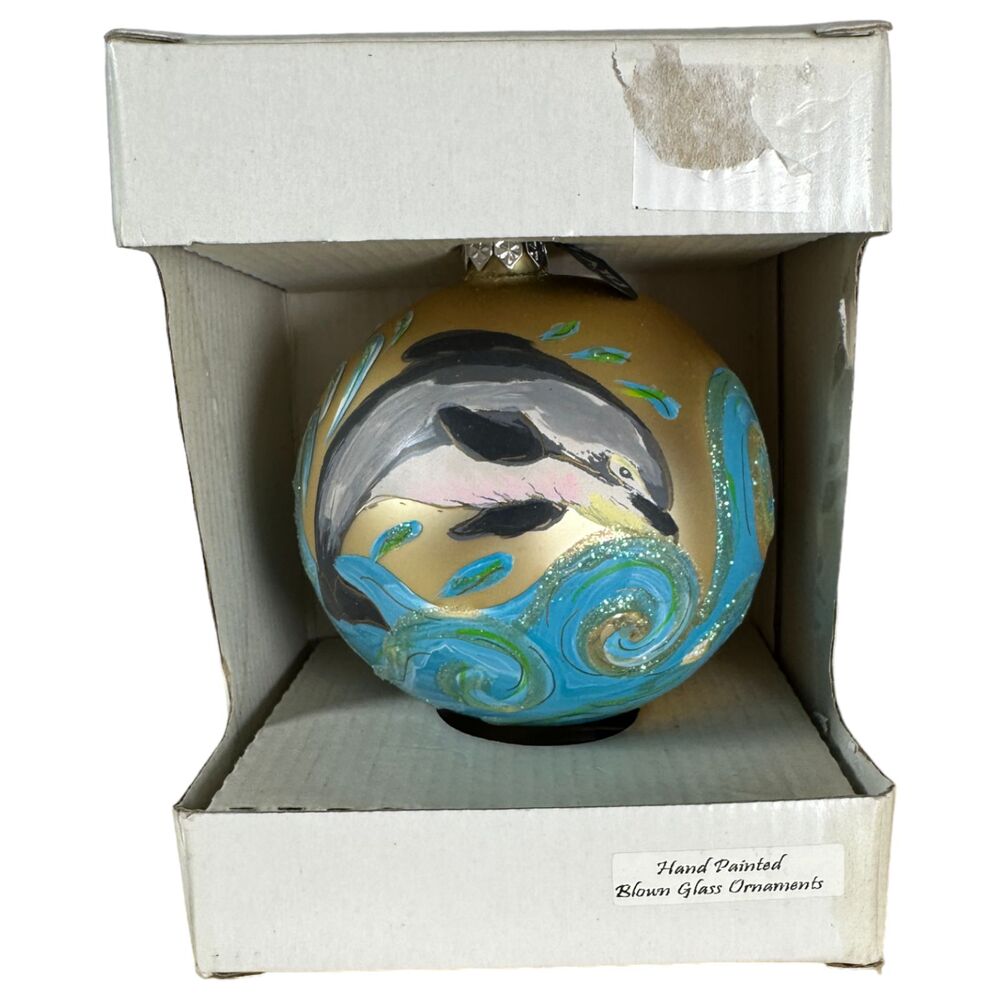 The Nollaig Collection Blown Glass Hand Painted Dolphin Ornament